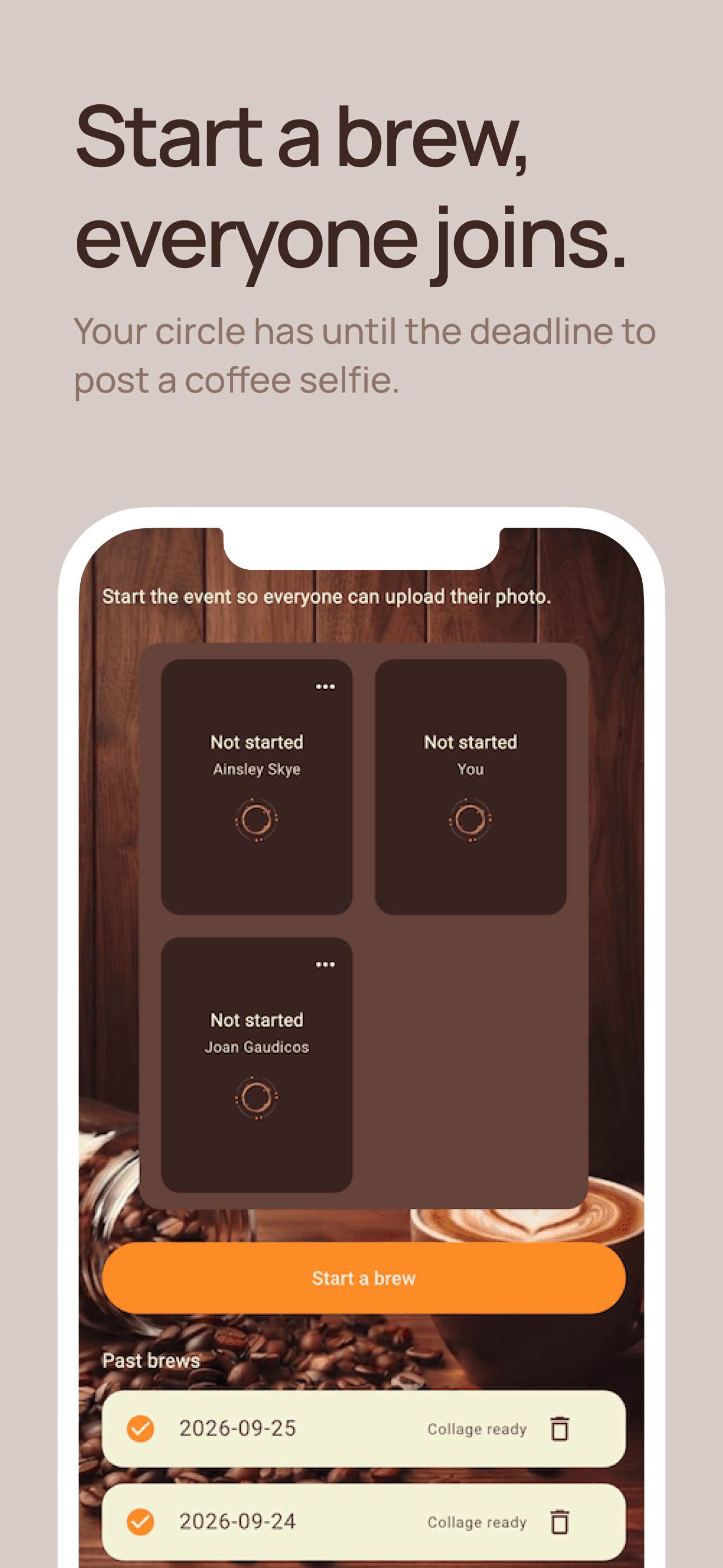 Brew screen of the Cafie app