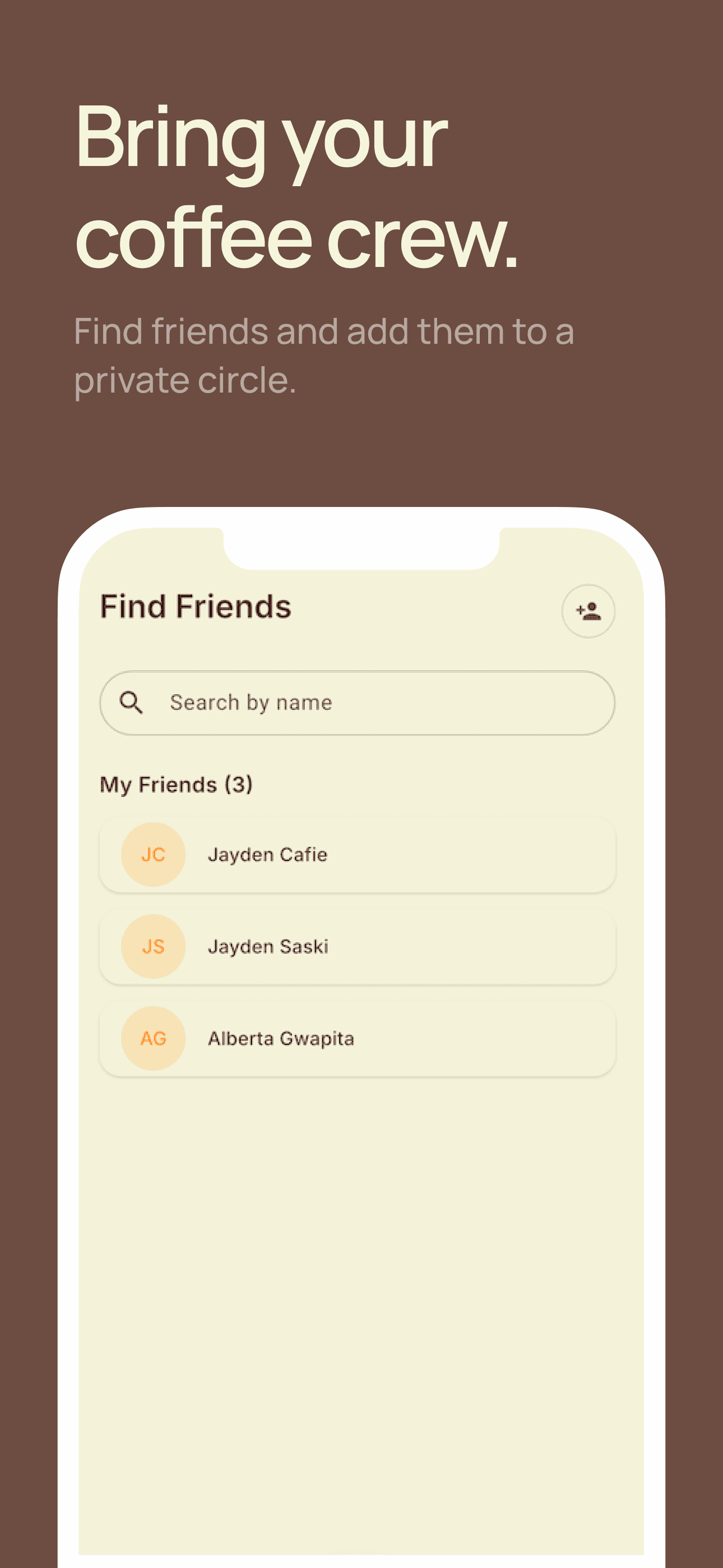Friends screen of the Cafie app