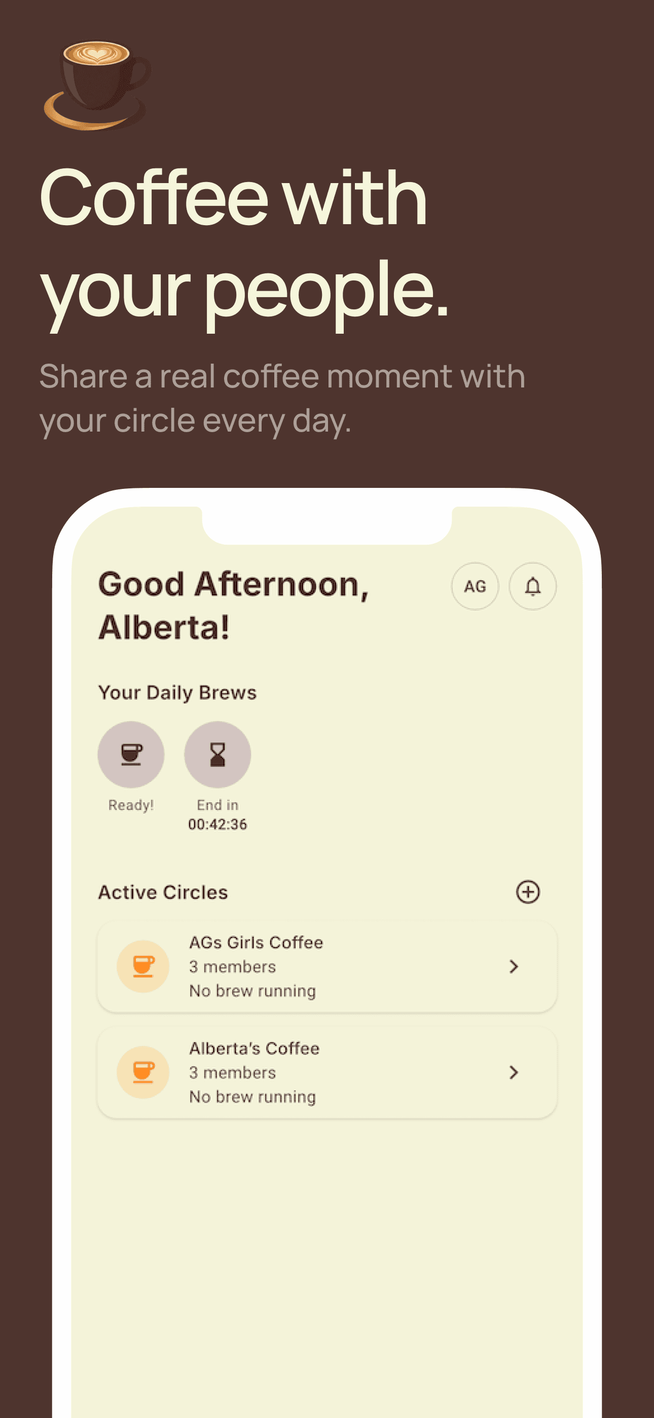 Home screen of the Cafie app