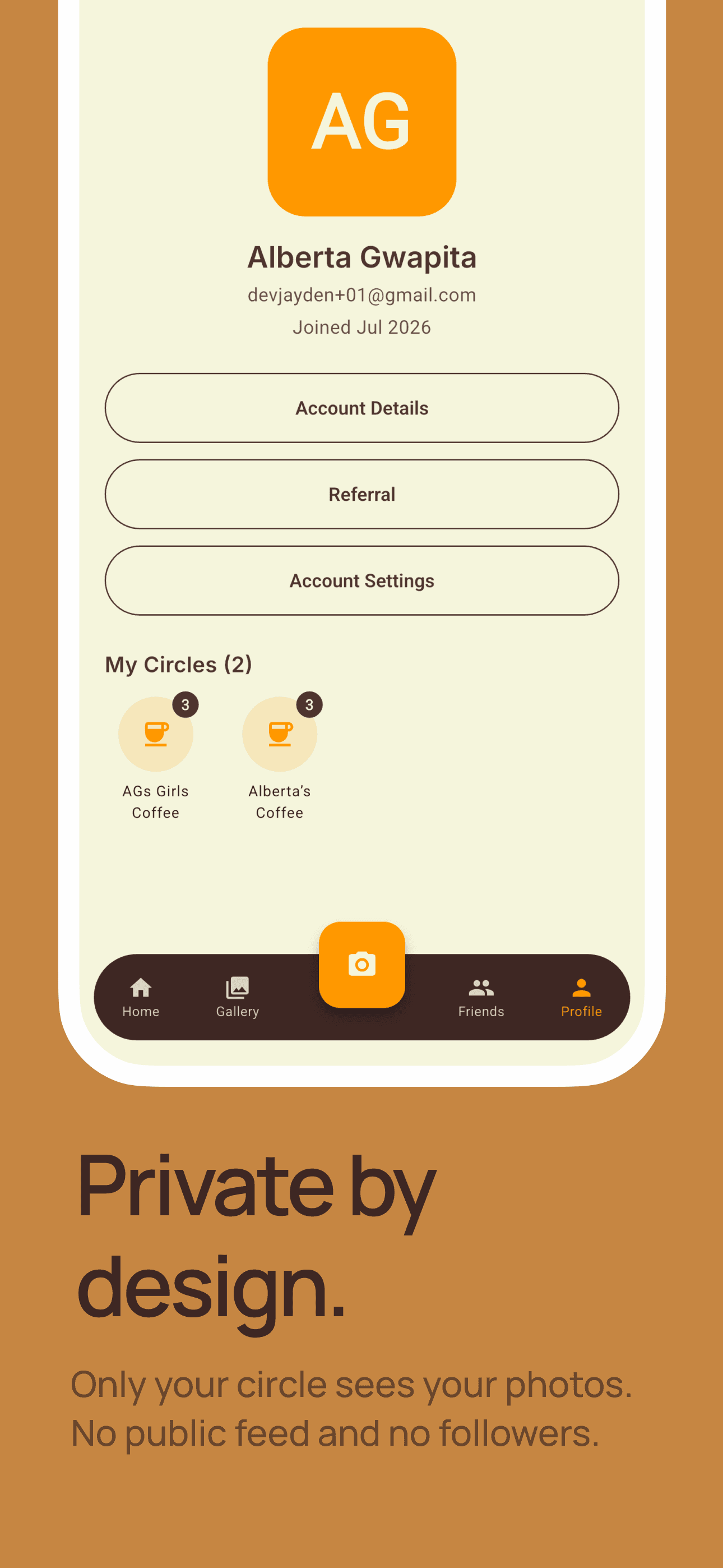 Profile screen of the Cafie app
